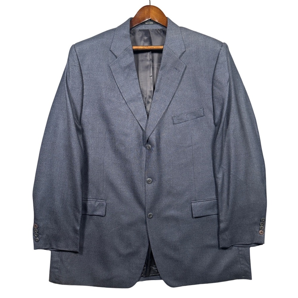 Carlo Mandrone Blazer Mens‎ 50L Blue Grey Silk Wool 3-Button Jacket